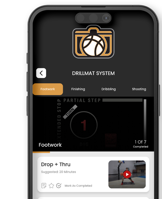 DrillMat System mobile interface showing footwork training module